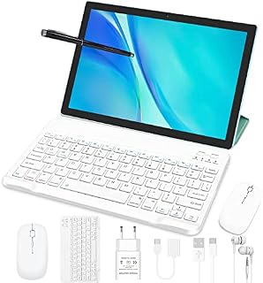 JUSYEA Tablet 10 Inch Android 11 5G + 2.4G WIFI, 4GB RAM 64 GB ROM Processor 2.0 Ghz Bluetooth 5.0, 5 MP+8 MP, 8000 mAh Battery, SD/TF 4-256 GB, with Case + Touch Pen + Keyboard + Mouse - Sky Blue