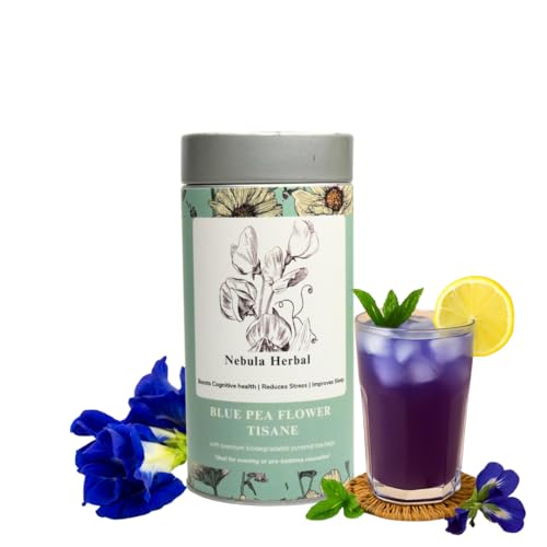 Nebula Herbal Butterfly Pea Flower Tea - 25 Biodegradable Teabags in Premium Tin Can Herbal Tea with Organic Green Tea Tea Gift Set Blue Flowers Wellness Tea