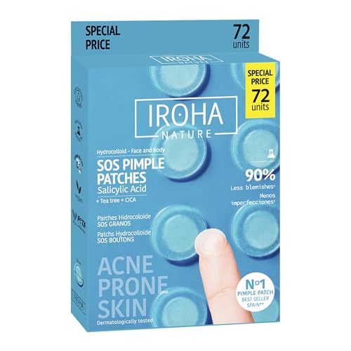 IROHA NATURE - Parches SOS Granos y Acné | Cosmética Coreana con Ácido Salicílico, Árbol de Té y Centella Asiática | Tecnología Hidrocoloide | Atenúa Imperfecciones | 72 Unidades