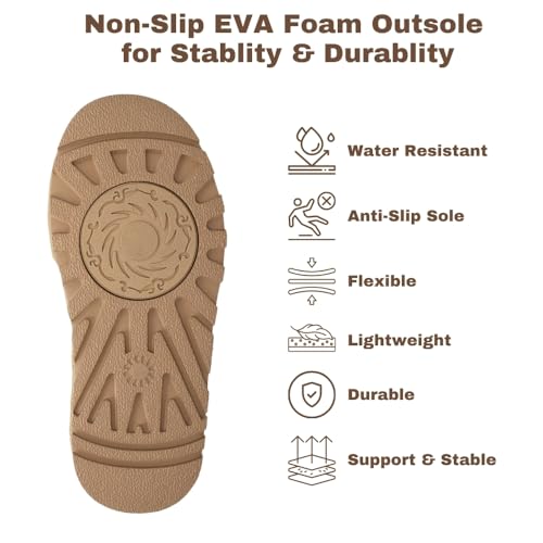 Women's Platform Slippers, Genuine Suede Warm Fleece Lined Anti-Slip Tazz Style for Indoor Outdoor (Black/Chestnut/Sand, US Women Size 6-9)4