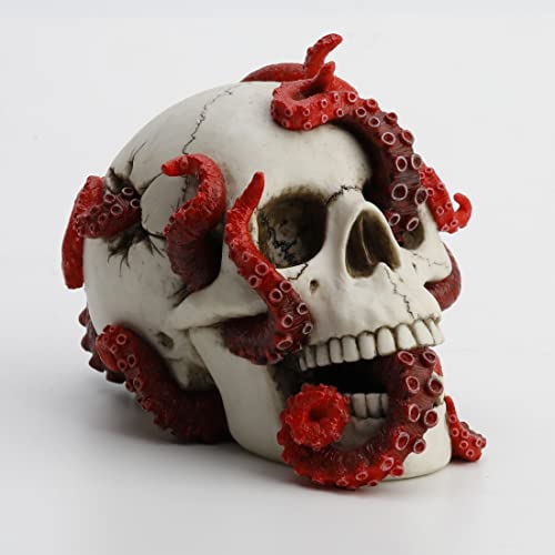 Veronese Design The Abyss Lurks Within Red Octopus Inhabiting A Human Skull Statue #TOP1