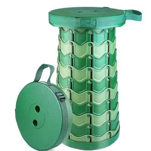 Outward Gear Newly Upgraded Collapsible Stool Foldable Retractable Folding Stool for Camping Hiking Travel Fishing Heavy Duty Sturdy Portable Small Lightweight - Round Camouflage