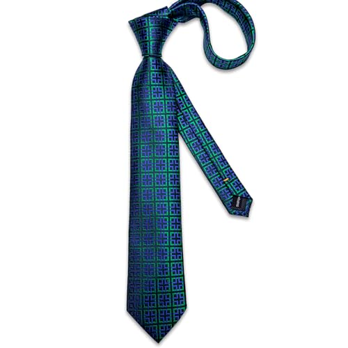 Image of DiBanGu Mens Silk Plaid Tie and Pocket Square Set | Elegant Silk Formal Tie Set, Woven Check Necktie and Cufflinks Tie Clip Set, Perfect for Wedding Party, Comes in Gift Box