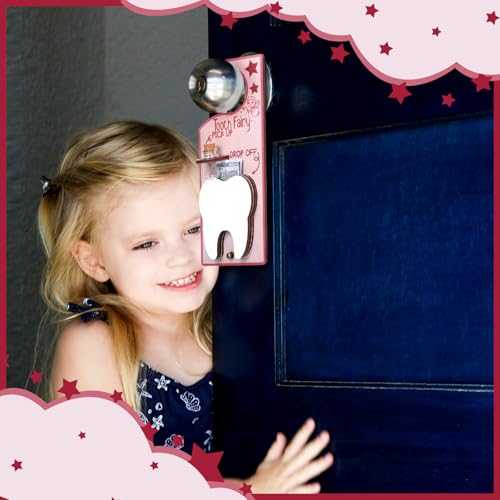 Image of DoubleFill Fairy Tooth Gift Holder Bag Door Hanger Lost Teeth Keepsake Box Tooth Fairy Kit Stores Back to School Gift for Lost Teeth Boy Girl Primary School Classroom Gifts(Fresh,Pink)