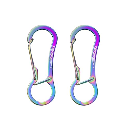 TONIFE Carabiner Clip 2-Pack, Stainless Steel Carabiner Keychain, Spring Snap Hook for Dog Leash and Key Ring (MT2803 Rainbow Titanium*2)