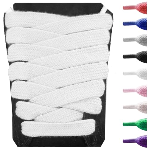 UamGlsob 15MM Cotton Fat Shoe Laces for Sneakers 5/8 Wide Flat Thick Chunky Jumbo Athletic Shoelaces Replacement Strings (White 54/140cm)