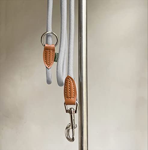 Leisegrün Hundeleine kleine Hunde leicht - Führleine 3m verstellbar mit 2 Karabiner - 3 Meter lang x 0,8 cm - Nur 200 g - Modell Devon - Hellgrau
