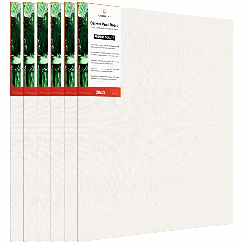 Image of Scholar Art Hobby Series 04 Oz (230 GSM) 100% Cotton Canvas Panel Board for Painting (White Blank Canvas Boards for Acrylic Paint, Oil Paint, Wet & Dry Media) | 20 inchx20 inch (50x50 cm), Pack of 6
