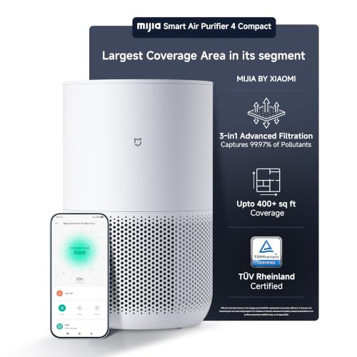 Image of Mijia by Xiaomi Air Purifier 4 Compact|100 Sq.ft. in 6 mins |3stage HighEfficiencyFilter|230 m3 /hr CADR covers 400 Sq.ft.|App+Voice control|20dB LowNoise|Realtime filter usage|1yr replacement warranty