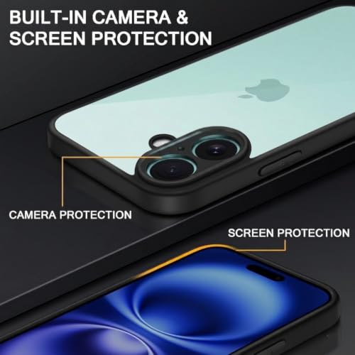 Image of VONZEE Clear Transparent Back Cover Case for iPhone 16 with Camera Protection Anti Yellow Slim Fit Anti-Fingerprint & Lightweight Protective Cover-Black