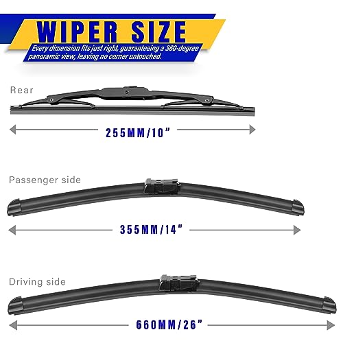 Image of 3 wipers Replacement for 2013-2021 2022 2023 Chevrolet Chevy trax /2013-2021 2022 Buick Encore, Windshield Wiper Blades Original Equipment Replacement - 26 inch /14 inch /10 inch (Set of 3) Top Lock