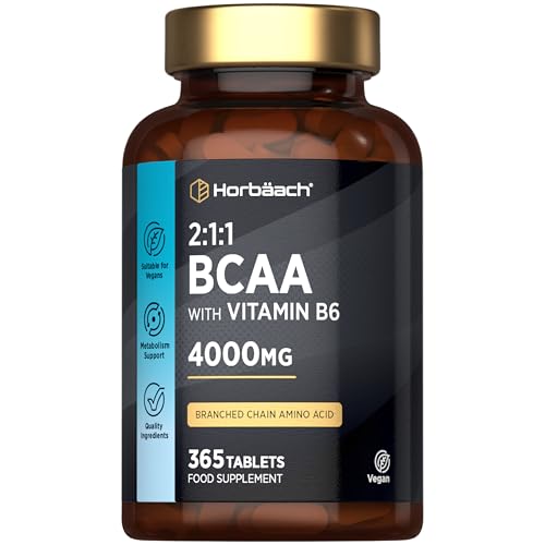 BCAA Tablets | 4000mg BCAA per Serving | Essential Amino Acid Supplement with Vitamin B6 | 365 Vegan Tablets | BCAA Powder and Capsules Alternative Pre Workout | by Horbaach