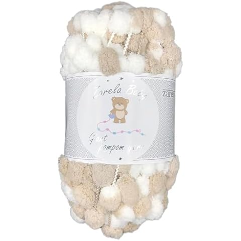 Zarela Baby Giant Pom Pom Yarn Wool in White-Beige Cover
