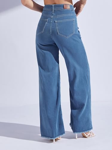 Image of Miss Chase Women's Wide-Leg High-Rise Regular-Length Stretchable Shaping Denim Jeans