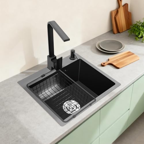 BAOCHADA 40x45cm Spüle Schwarz,Spülbecken Granit,Edelstahl Küche...