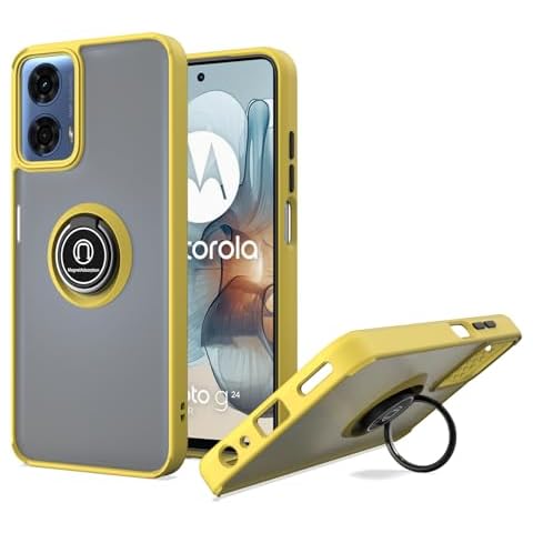 KWEICASE for Moto G Power 5G 2024 Case, Motorola G Power 5G 2024 Case Matte Clear Cover with Magnetic Ring Kickstand, Yellow Cover