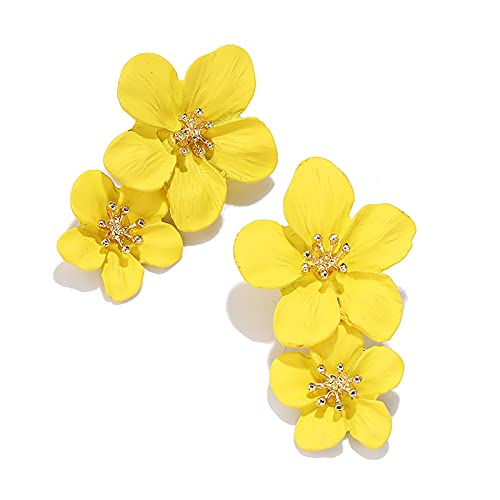 Bohemian Daisy Flower Matte Floral Petal Drop Dangle Earrings Layered Tiered for Women Chic Boho Wedding Jewelry