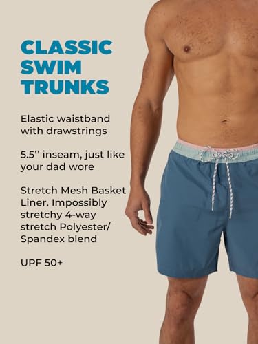 Image of Chubbies Mens Swim Trunks - Mens Swim Shorts with 4-Way Stretch, 5.5 inch Beach Shorts with Elastic Waist, Drawstring,Mesh Lining, Dusty Blue, Small
