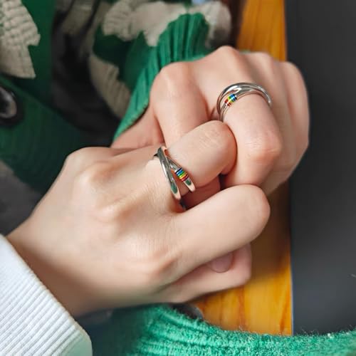 eartif Pride Rings Intertwined Crossover Rainbow Statement Open Ring Stacking Finger Band Ring Jewelry Birthday Gifts Bisexual Ring4