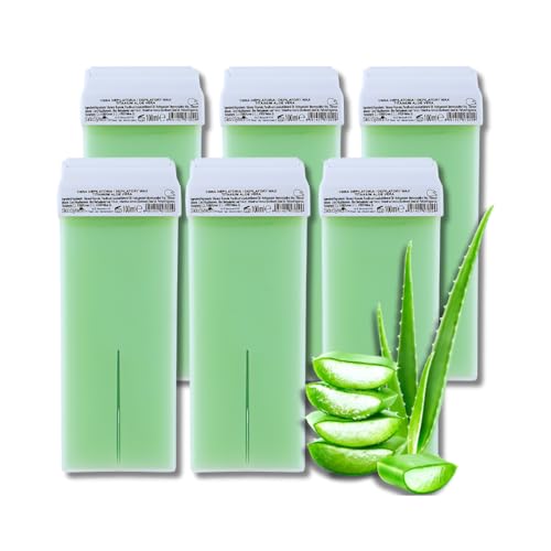 LALILL Cartuchos de cera con Aloe Vera 100ml x 6 - Roll-on Wax - Cera depilatoria eficaz - Cartucho de cera caliente con ingredientes naturales, Depilación, Cuerpo, Cara, Piernas, Rodillo, ancho