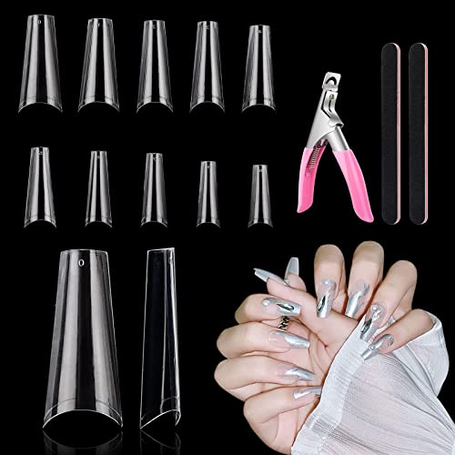 Yokilly 500 Piezas Uñas Postizas,Uñas Acrílicas Francesas transparentes,10 Tamaños Tips Uñas Postizas Con Caja,Lima de uñas,Cortauñas Para Mujeres Niñas Salones De Uñas Y DIY Cover