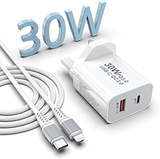 30W USB C Plug Fast Charger, 2-Port PD 3.0 USB C Fast Charger with USB C Lighting Cable, 30W USB C Wall Charger Compatible with iPhone 13 12 11 Max, Samsung, Huawei, pad and more