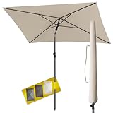 4smile Sonnenschirm Balkon 200x125 cm mit Schirmhülle, Beige - UV50+ Sonnenschirm rechteckig knickbar höhenverstellbar, Sommer Schirm für Sonnenschutz Balkon als Ersatz für Ampelschirm