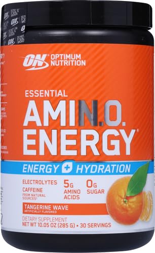 Image of Optimum Nutrition Amino Energy Powder Plus Hydration, with BCAA, Electrolytes, and Caffeine, Tangerine Wave, 30 Servings (Packaging May Vary) (Pack of 6)