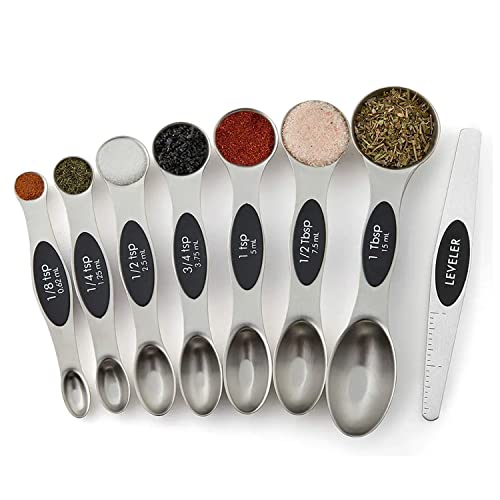 Set Of 7 Stainless Steel Magnetic Measuring Spoons Set With Leveler - Stackable Tablespoon Measure Spoon For Baking And Cooking, Kitchen Gadgets For Apartment Essentials (Black) #TOP23