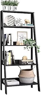 Madesa 5-Tier Ladder Shelf with Storage Space, Open Etagere Bookcase and Bookshelf, Wooden, 135 H x 38 D x 61 L cm - Black