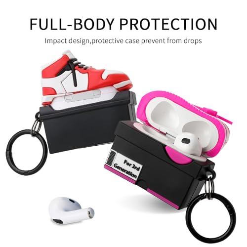 Image of [2Pack] Gedicht for Apple Airpods 3rd Generation Case Cover, Cute Cartoon Shoe Box Soft Silicone Protective Cases for AirPods 3 Case with Keychain for Women Men, Red+Rrose Red