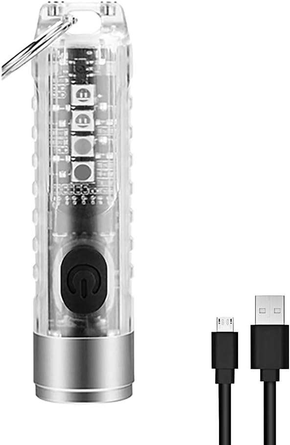 Mini Led Flashlight, Handheld Flashlight, 400 Lumens Outdoor EDC Rechargeable High Bright Multi-Functional Keychain Flashlight, with UV Light and Warning Light, Water Resistant for Camping (White)