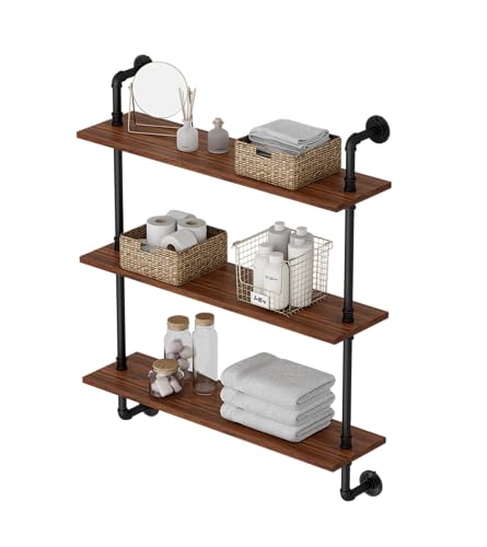 XWNE 3-Tier Industrial Pipe Floating Shelf – Rustic 30 inch