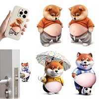ZENQARI 4 Stück Türstopper Sticker aus Gummi und PVC – Braune Shiba Inu Hundekopf Aufkleber als lustiger Türanschlag & Handy-Sticker für Zuhause, je 11 x 7 cm
