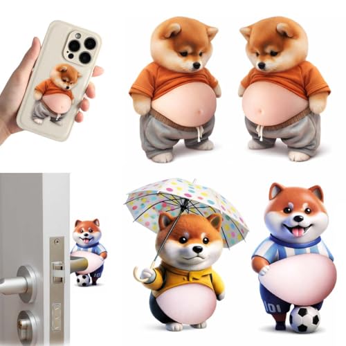 ZENQARI 4 Stück Türstopper Sticker aus Gummi und PVC – Braune Shiba Inu Hundekopf Aufkleber als lustiger Türanschlag & Handy-Sticker für Zuhause, je 11 x 7 cm