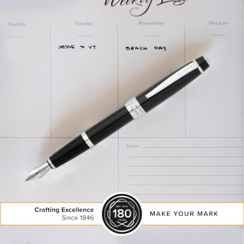 Image of Cross Bailey Refillable Fountain Pen, Medium Nib Gift Set, Includes Fountain Pen, Ink Cartridges, Bottle Ink, Converter, Premium Gift Box - Black