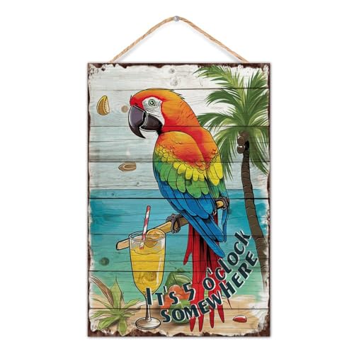 It's Five O'clock Somewhere - Letrero de madera para pared, decoración de pared familiar, bar, piscina, jacuzzi, luau, letrero de madera para baño, sala de estar, cabaña, 8 x 12 pulgadas