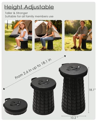 Image of 18-in Collapsible Stool,Portable Telescoping Seat for Adults,880lb Capacity