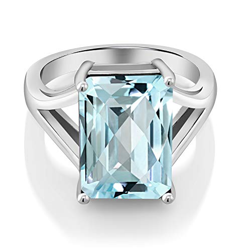 Gem Stone King 8.30 Ct Emerald Cut Checkerboard Sky Blue Topaz 925 Sterling Silver Ring by Gem Stone King - Image 2
