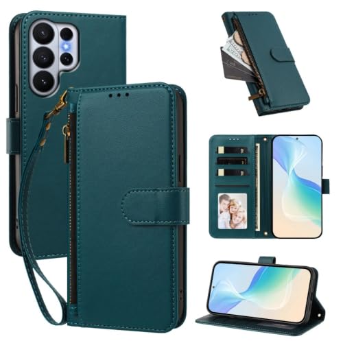 Étui Samsung Galaxy A07 coque rabat cuir vert foncé fermeture éclair
