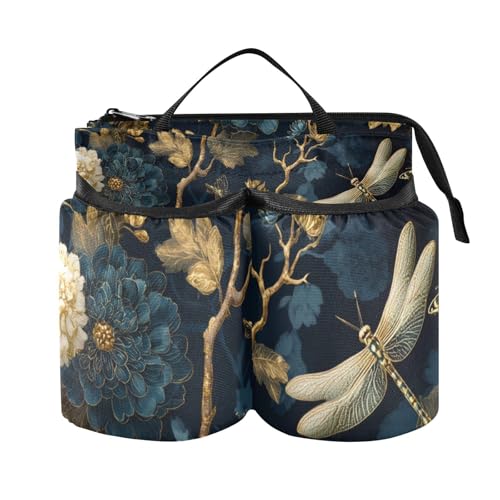 Image of Luggage Cup Holder for Suitcases Free Hands Suitcase Cup Holder Travel Luggage Drink Holder Portable Luggage Cup Caddy Bag Carrier with Handle Mystical Flowers and Dragonflies
