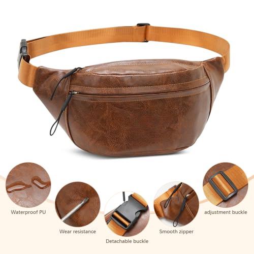Image of GUSTAVE PU Leather Waist Bag for Men Vintage Brown Shoulder Bag with Adjustable Quick Release Strap, Double Layer Design for Outdoor & Casual Use, Crossbody & Waist Bag, 22x7x16cm Stylish & Durable