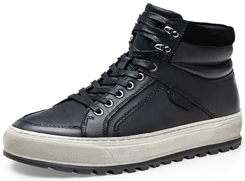 Image of Jousen Fashion Mens Casual Shoes High Top Leather Sneakers for Men (AMY5141A Black 10.5)