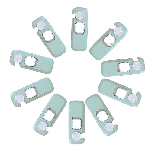 Image of 10 Pack Child Proof Refrigerator Lock, Fridge, Cabinets, Freezer Door Lock Apply to Max 1 inch(25mm) Sealing Strip for Toddlers and Kids, No Tools Need or Drill - Grey (Green, 10)