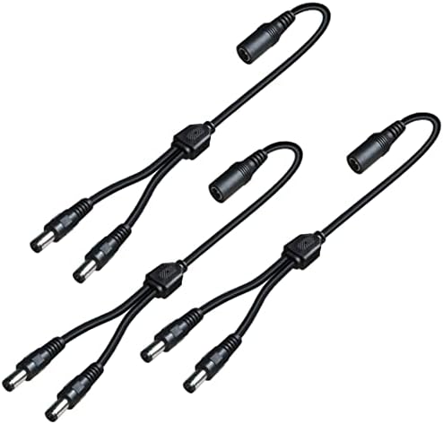 SIOCEN 3 Pack DC Power 1 Female to 2 Male 5.5mm x 2.1mm DC Power Supply Splitter Cable Cord, Y Splitter Adapter Wire,2 Way Y-Cable for Security CCTV Parking Camera, LED Strip Light
