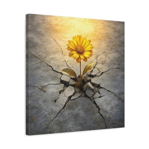 Tableau fleur jaune et canvas gris 50x50 cm carré pour salon