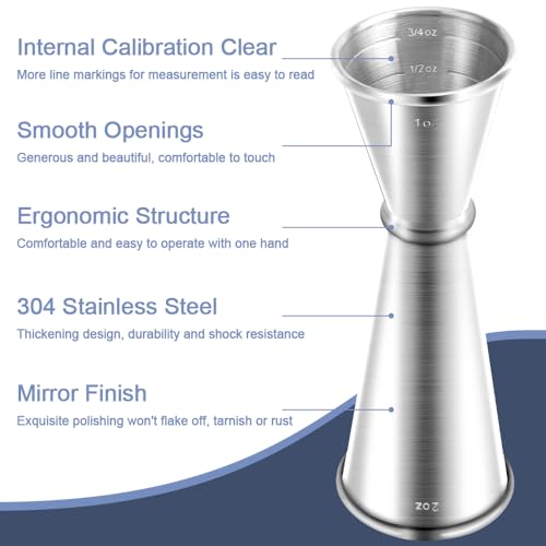 Image of Briout Double Cocktail Jigger - Japanese Premium 304 Food Grade Stainless Steel, 2 OZ 1 OZ With Measurements Inside, Silver