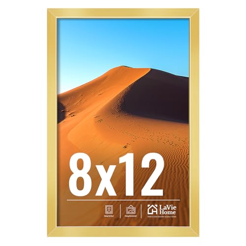 Image of LaVie Home 8x12 Picture Frame for Wall Display, 8x12 Gold Picture Frame with HD Plexiglas, 8 x 12 Poster Frame 1 Pack, Display Frame for Vertical or Horizontal, Classic Collection
