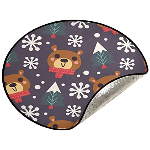 Tapis de sapin de Noël imperméable avec motif ours et flocon de neige - 71 cm