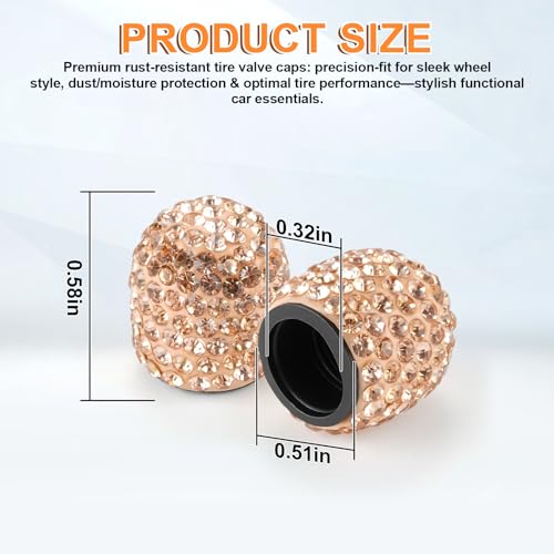 Image of JUSTTOP 4 Pack Handmade Crystal Rhinestone Car Stem Air Caps Cover, Car Wheel Tire Valve, Attractive Dustproof Bling Car Accessories, Universal for Cars, Trucks and Motorcycles-Orange